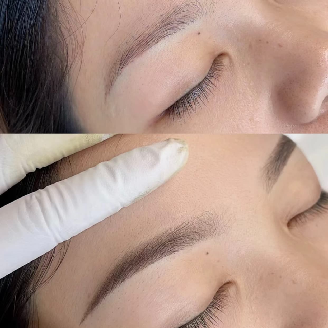 Close-up of healed ombre powder brows
