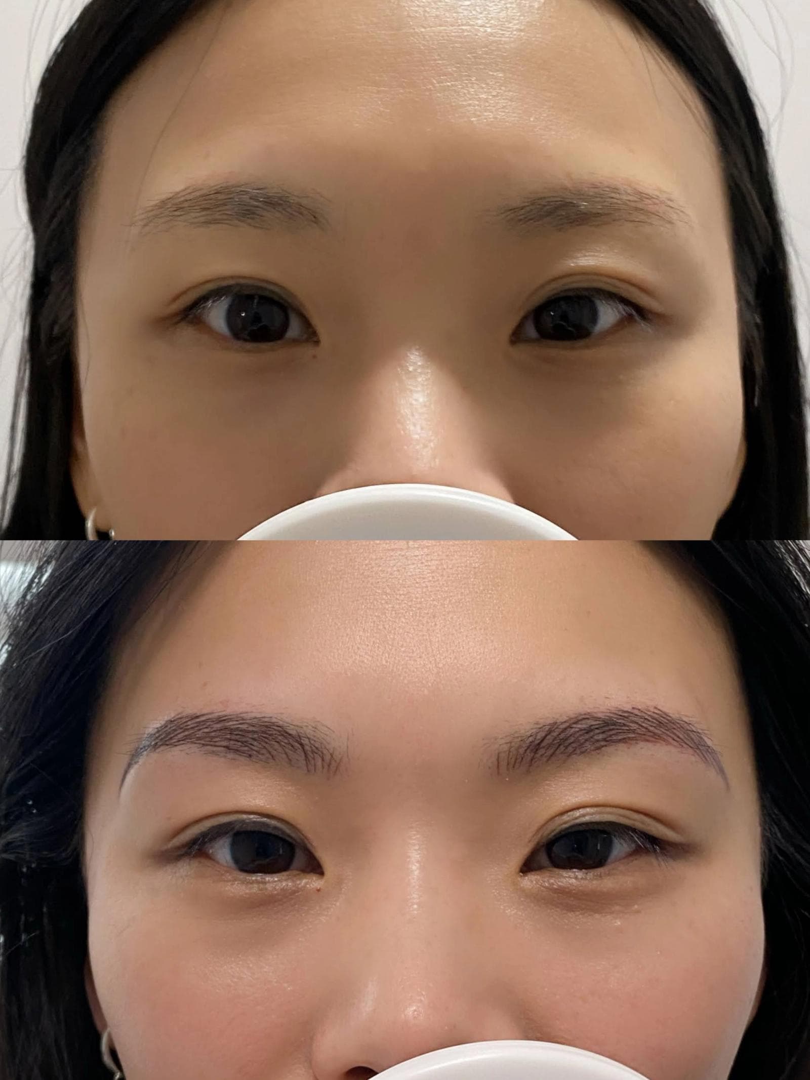 Close-up of finished eyebrow tattoo result