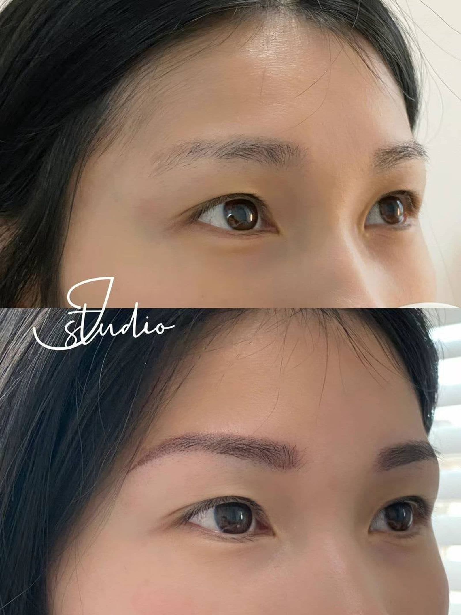 Close-up of finished eyebrow tattoo result