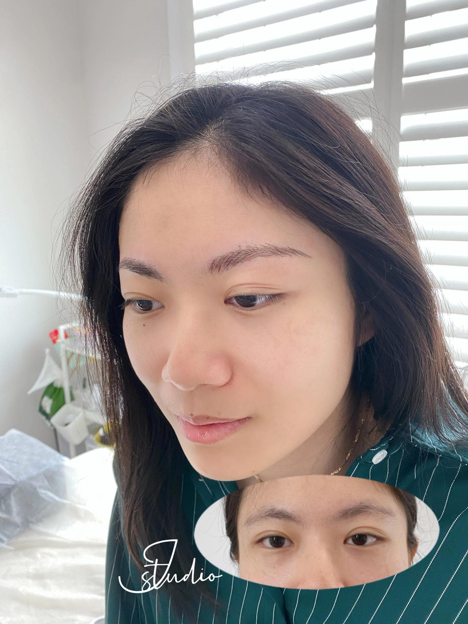Close-up of finished eyebrow tattoo result