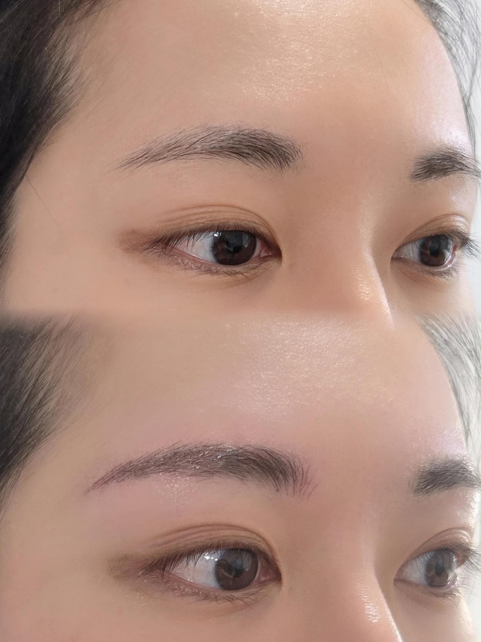 Close-up of finished eyebrow tattoo result