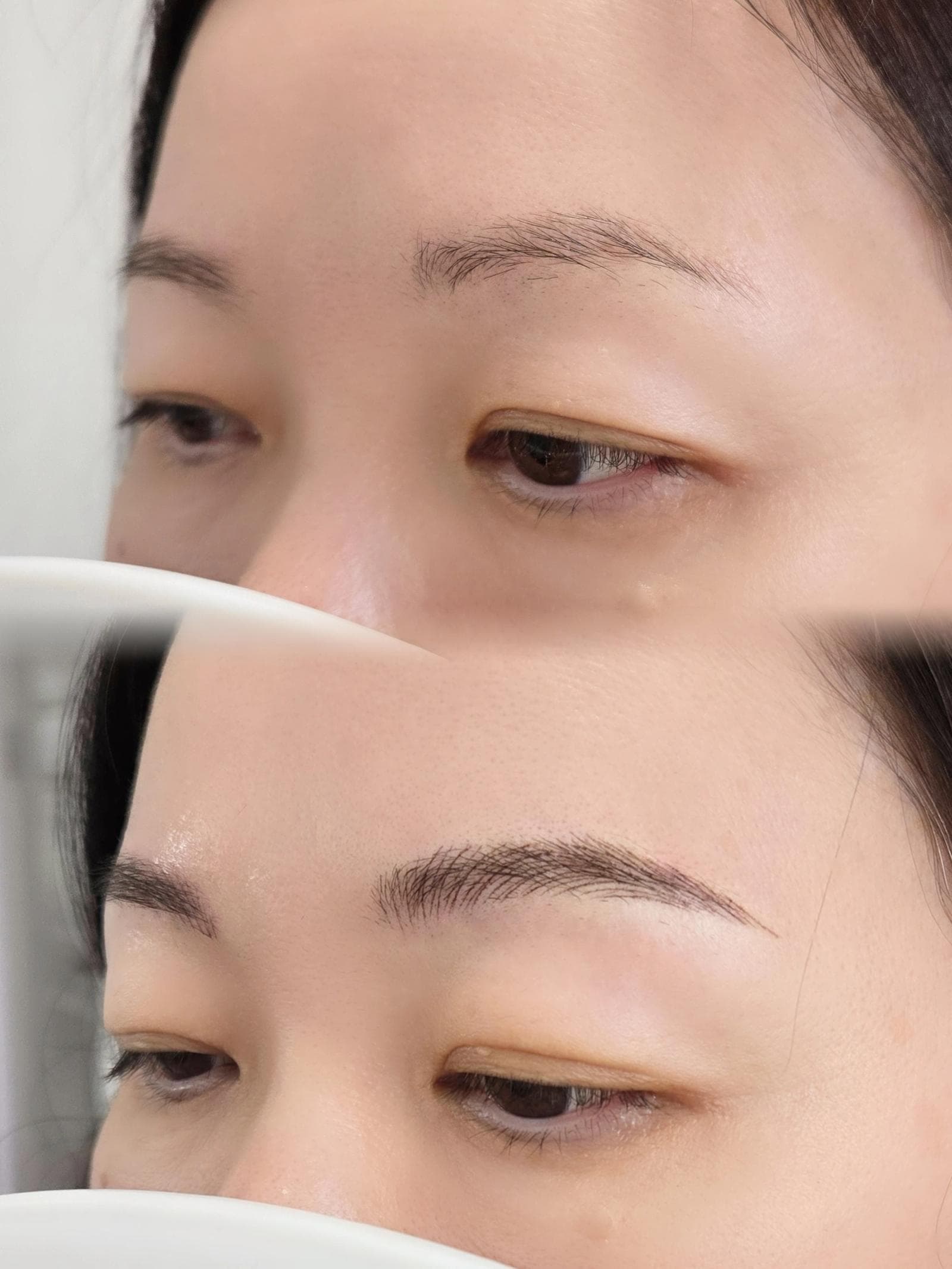 Close-up of finished eyebrow tattoo result