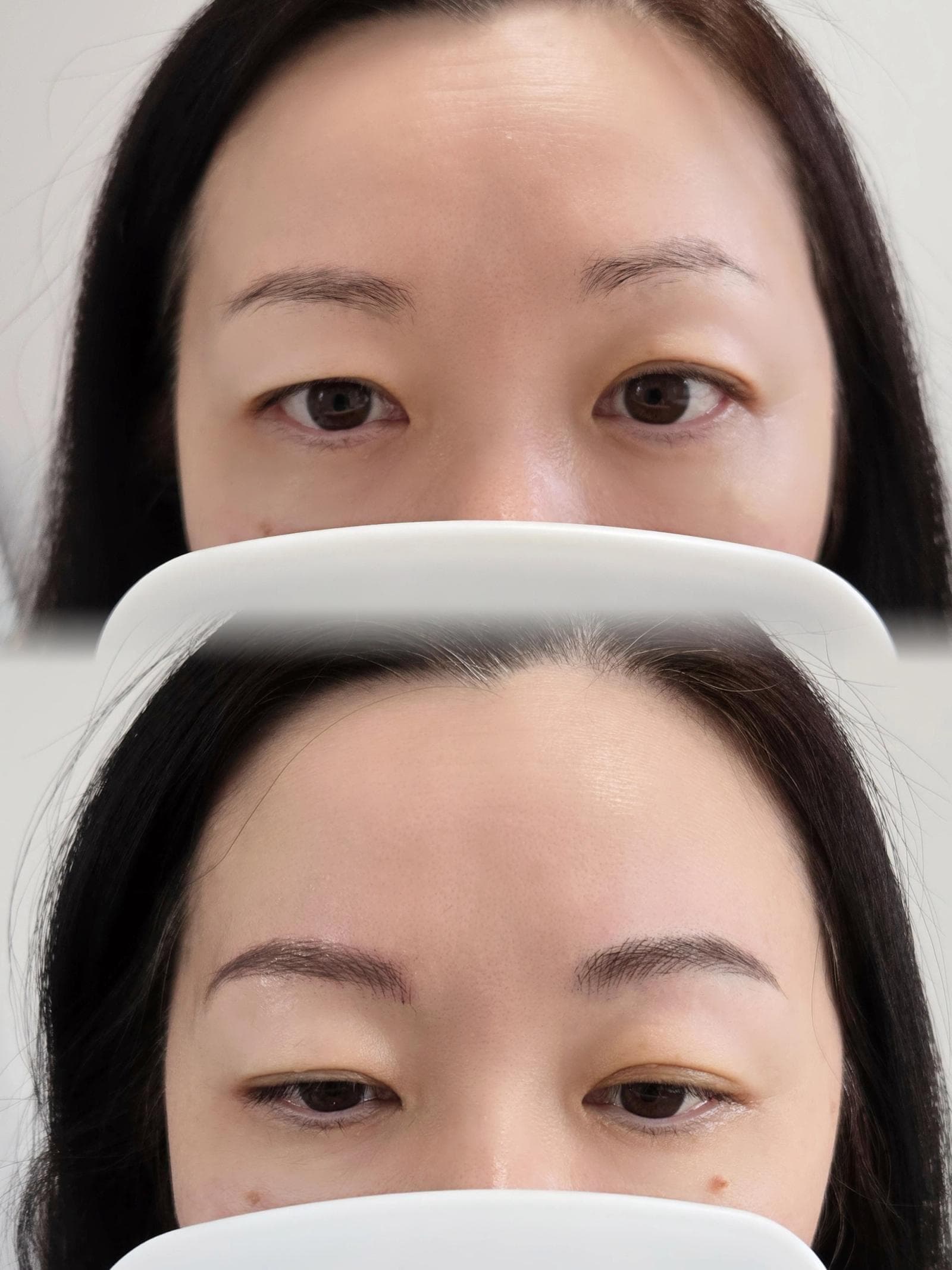 Close-up of finished eyebrow tattoo result