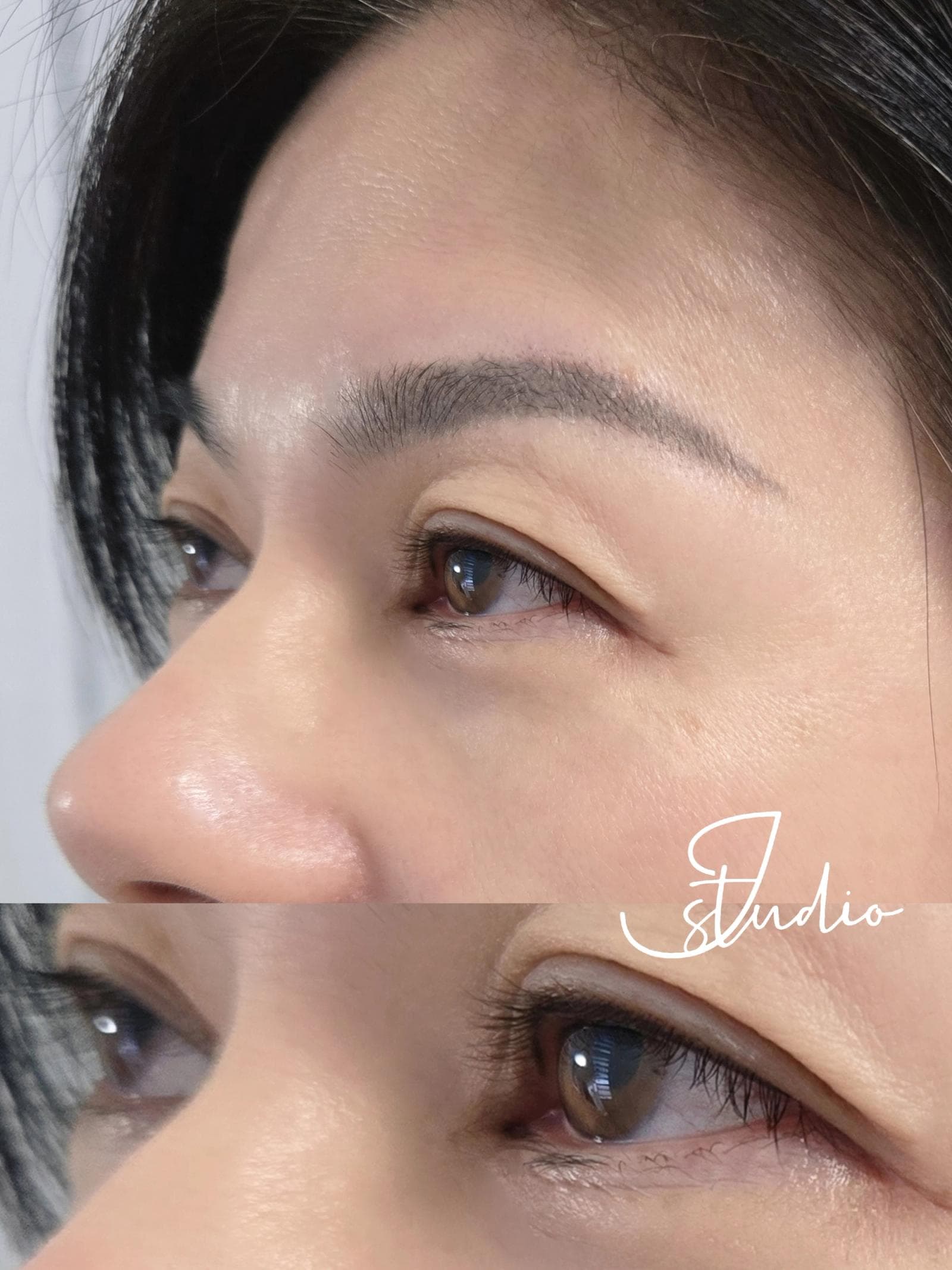 Close-up of finished inner eyeliner result